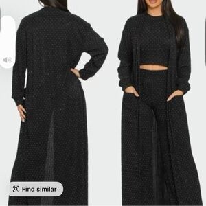 Black Polka Dot Long Cardigan and Pants Set